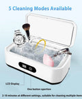 Powerful 48KHz Ultrasonic Cleaner For Jewelry And Delicate Finds, 12oz Stainless Cleaning Pod with watches and glasses inside
