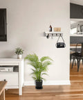 Rustic Wall Key Holder With Four Heavy Duty Hooks And A Floating Farmhouse Shelf, Wall Mounted Mail And Keys Organizer In White for entryway.