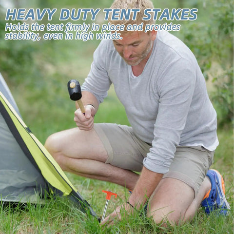 Heavy Duty Tent Stakes 40 Pack, 10 Inch Galvanized Metal Tent Pegs in use for outdoor camping