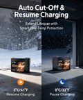 12V 100Ah Bluetooth LiFePO4 Battery in garage, auto cut-off and resume charging, cold weather operation, indoor use