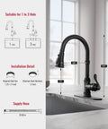Matte Black Kitchen Faucet With Pull Down Sprayer, 3 Function Spray, Vintage Single Handle With Antique Brass Accent, installation diagram
