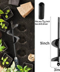 Dual Size Planting Auger Drill Bit Set With 3x9 Inch And 1.6x9 Inch High Efficiency Spiral Bits For Garden Planting, visible in soil