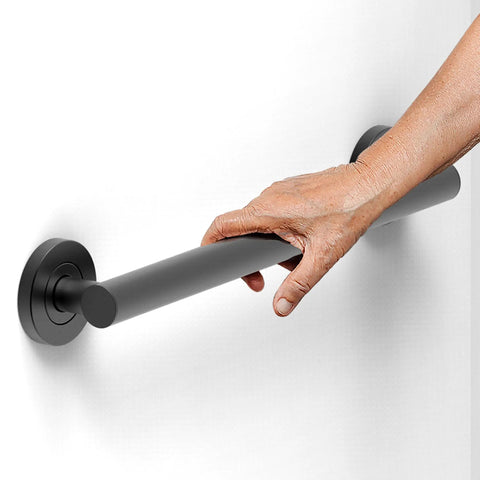 Glacier Collection 16 Inch Stainless Steel Bath Grab Bar Designer Safety Bar Matte Black Sleek Design ADA Compliant 500 Lb Load Capacity