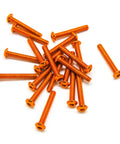 Sweet M3x20mm Button Head Screws In 6063 Aluminum With Hex Socket Anodized Orange Finish 20 Pcs scattered on white surface.