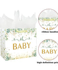 13 Inch Large Baby Gift Bag For Baby Shower Or Birthday With Sturdy Handle Includes Tissue Paper And Greeting Card In Vibrant Green Unisex Design