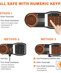 17.71 Inch Fireproof Hidden Wall Safe with Numeric Keypad and Spare Keys usage methods displayed with hand interaction.