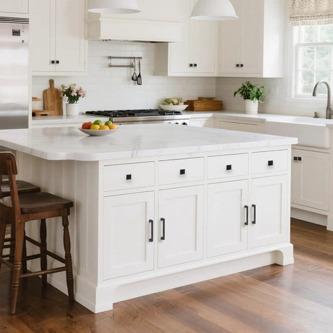 Modern kitchen island with 10 Pack 5 Inch Hole Center Matte Black Modern Cabinet Pulls for kitchen cabinets and dresser cupboard