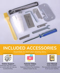 Accessories for Workhorse Serger Sewing Machine With 3 And 4 Thread Capability, includes tools and guides for setup and maintenance.