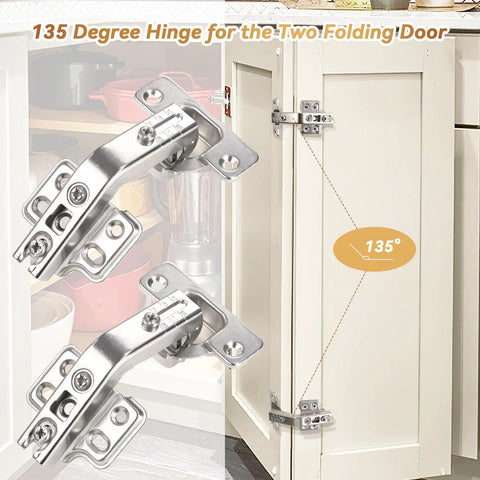 135 Degree Lazy Susan Cabinet Hinge for Full Overlay Concealed Corner Cabinets shown installed on a kitchen cupboard.