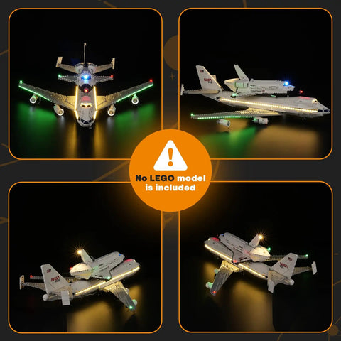Led Lighting Kit For Lego 10360 Shuttle Carrier Aircraft, illuminated model shown from multiple angles, no LEGO model included.