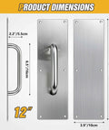 Top Shelf 12 Inch Corrosion Resistant Stainless Steel Door Pull Handle And Push Plate with product dimensions and safety edges