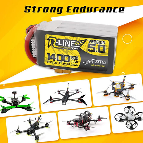 R-Line Version 5.0 6S 22.2V 150C 1400mAh LiPo Battery Pack with XT60 plug for racing RC cars and drones