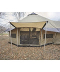 Base Camp Tent For All Weather Adventures With Stove Jack Four Season Camping For Hiking And Hunting, beige, side view