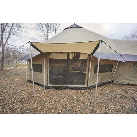 Base Camp Tent For All Weather Adventures With Stove Jack Four Season Camping For Hiking And Hunting, beige, side view