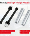 Spindle King Pin Tube Bushing Kit For EZGO TXT PDS 2001 And Up Heavy Duty Bushings, steel tubes shown with bolts and nuts