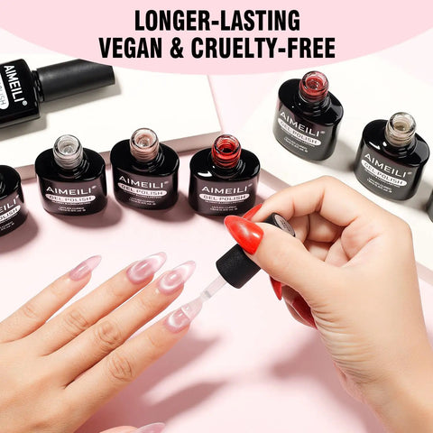 Applying Cat Eye Gel Nail Polish Set With Magnet Six Colors 5ml Shimmer Glitter Gel Polish Kit Hema Free Vegan Cruelty Free