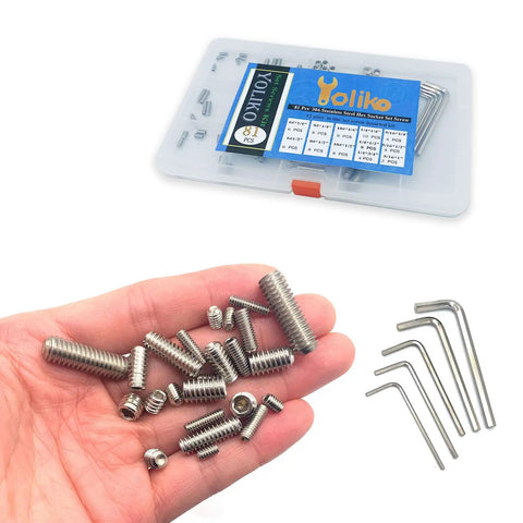 81 Piece Hex Socket Set Screw Kit With 5 Allen Keys, 304 Stainless Steel Full Thread Cup Point Grub Screws, Includes 6 32 8 32 10 32 1 4 20 5 16 18 1 2 20 Thread Sizes, Great For DIY Projects And Machinist Tool Kits