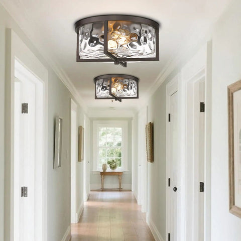 13 Inch Hammered Glass Flush Mount Ceiling Light in Dark Bronze Finish for kitchen dining and hallway must have modern close to ceiling fixture