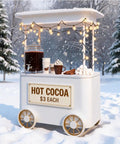 Slick Custom Mobile Food Cart With Roof And Heavy Duty Portable Vendor Display Kiosk For Coffee Snacks Desserts Trade Shows Plus Full Color Branding Makeover in snowy outdoor setting.