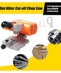 Compact Mini Table Saw And Miter Chop Cutter With 7800Rpm High Speed Steel Blades For Smooth Wood Metal Aluminum Plastic Cutting And Quick 45 Degree Bevel Adjustments No Sweat Badass Workhorse, showing the saw and materials.