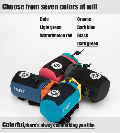 Universal Bike Cup Holder And Multi Position Bag in assorted colors including blue, orange, and black, displayed on a white surface.