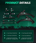 10 Piece Front Suspension Kit For 1999 2002 Nissan Quest And Mercury Villager Loaded With Front Left And Right Lower Control Arms With Ball Joints Front Lower Ball Joints Sway Bar End Links Inner And Outer Tie Rod Ends displayed with parts layout