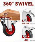 360° swivel of 4 Inch Heavy Duty Swivel Casters With Dual Lock Safety Brakes and Non Marking Rubber Tires for smooth mobility.