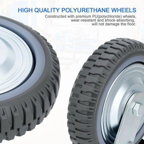 Close-up of 8 Inch Heavy Duty Caster Wheels Set With 2 Braked Swivel Casters And 2 Fixed Industrial Plate Casters Total Capacity 3500 Lbs 1600 Kg