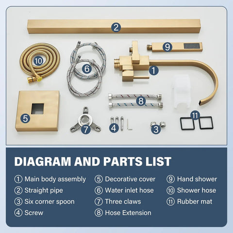 Floor Mount Freestanding Bathtub Faucet Set With High Flow Swivel Spout Chrome Finish Handheld Shower Mixer Parts Diagram