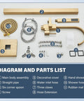 Diagram and parts for Matte Black Freestanding Bathtub Faucet Floor Mount Tub Filler With High Flow Shower Swivel Spout Solid Brass Tap