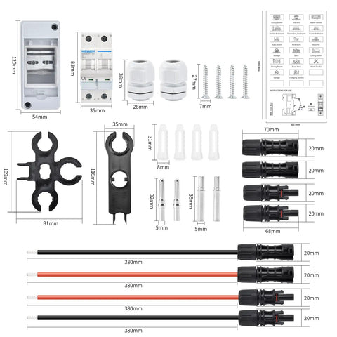 Components of Heavy Duty Solar Panel Disconnect Switch 1000V 60A IP65 Breaker Box With 2P DC Miniature Circuit Breaker