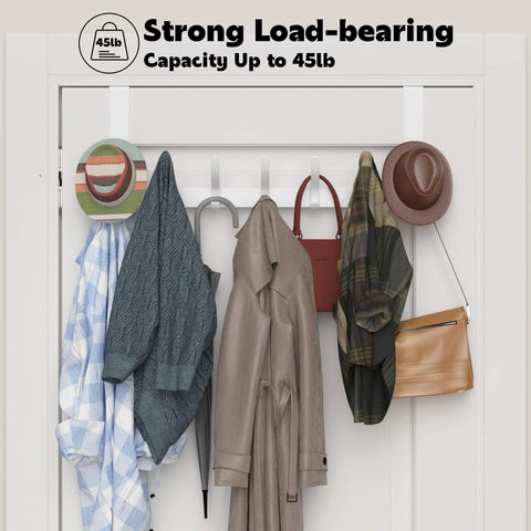 Peasulin over-the-door hook rack, white, 12-hook door hanger for coats and towels
