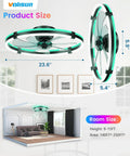 Sleek 24 Inch Rgb Ceiling Fan With Built In Lights And Wireless Remote, Low Profile Flush Mount Setup, Adjustable Cool To Warm Dimming, Whisper Quiet Bladeless Design, Total Room Vibe For Bedrooms Or Chill Spaces showing product details and dimensions in living room setting.