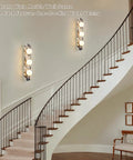 Natural Marble Bathroom Vanity Light, Alabaster 3-Light Wall Sconce with unique violet veining installed on a stairway wall.