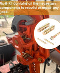 DIY Friendly All In One Lift Jack Repair Kit FK One shown installed on a jack with gold finish pins, bolts, and lubricant included.