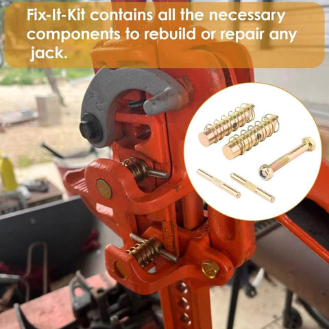 DIY Friendly All In One Lift Jack Repair Kit FK One shown installed on a jack with gold finish pins, bolts, and lubricant included.