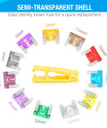 140 Pcs Low Profile Mini Blade Fuse Assortment Kit With Transparent Housing For Cars Trucks Suvs And Rv Badass Electrical Protection Straight Up Must Haves showing various amp ratings and a puller.