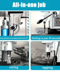 Powerful 1500W Magnetic Drill Press, Portable Heavy Duty Mag Drill with attachments for coring and tapping tasks.