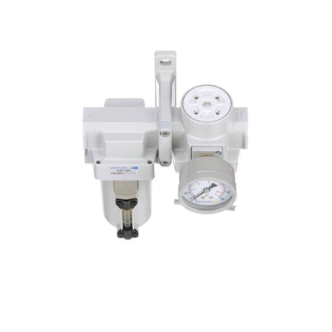 Air Filter Regulator Combo Three Quarter Inch NPT With T Handle Manual Drain Heavy Duty Metal Bowl Ten Micron Element Zero To One Hundred Fifty Psi Gauge And Mounting Bracket