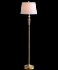 61 Inch Brass Gold Crystal LED Floor Lamp With White Linen Drum Shade