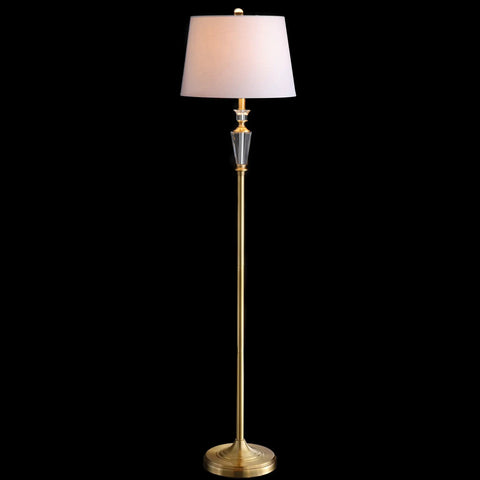 61 Inch Brass Gold Crystal LED Floor Lamp With White Linen Drum Shade