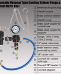 Pneumatic Vacuum Type Cooling System Purge & Coolant Refill Tool with gauge, hoses, and brass fittings for vehicle maintenance.