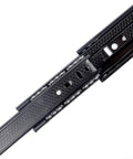 Close-up of 18 Inch Full Extension Ball Bearing Drawer Slides 2 Pack Heavy Duty Side Mount Cabinet Rails in black with ball bearings.