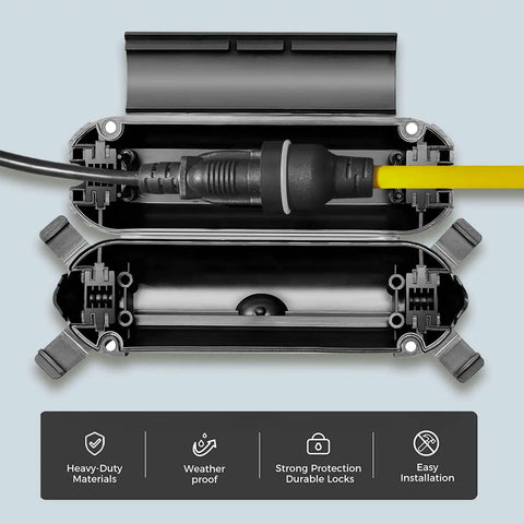 Heavy Duty Outdoor Extension Cord 200 Feet 12 Gauge 3 Prong Grounded Power Cable shown in weatherproof protective case