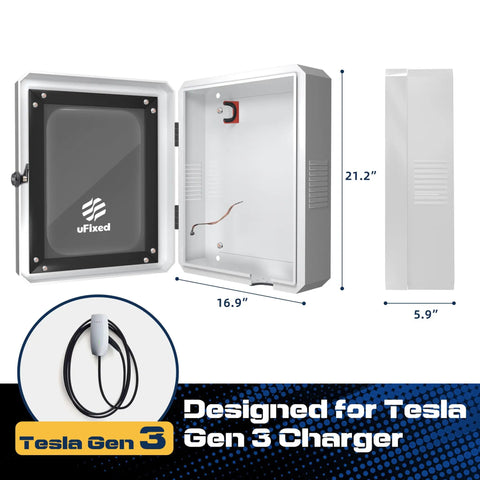 Heavy Duty Weatherproof EV Charger Enclosure Wall Box With Secure Code Lock Solid Shield For Tesla And Chargepoint Setup showing interior dimensions.
