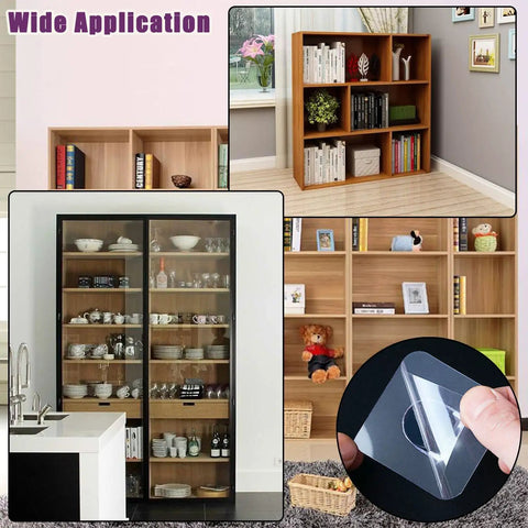 Built Tough 20 Pack Plastic Shelf Support Pegs Featuring Reliable Self Adhesive Mounting Pins For Kitchen Cabinets Closet Dividers And Bookshelf Organizers That Hold Your Stuff Solid As A Rock displayed on wooden cabinets and glass shelves.
