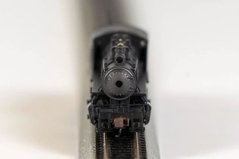 Front view of USRA 0-6-0 Switcher Locomotive With Tender For N Scale, Central New Jersey Theme, highly detailed steam engine.