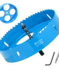 Heavy Duty 6-1/4 Inch Bi Metal Hole Saw Kit With Arbor for metal and wood cutting, showing saw, arbor, drill bit, and hex key.