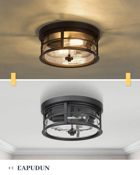 Two Light Matte Black Flush Mount Ceiling Fixture With Clear Glass Shade For Hallway Entryway Bedroom Porch 12 Inch Modern