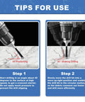 Instructions showing steps for using Dry Diamond Drill Bit Set 10 Pack Pro Grade For Tile Ceramic Marble Granite Glass Brick Stone.